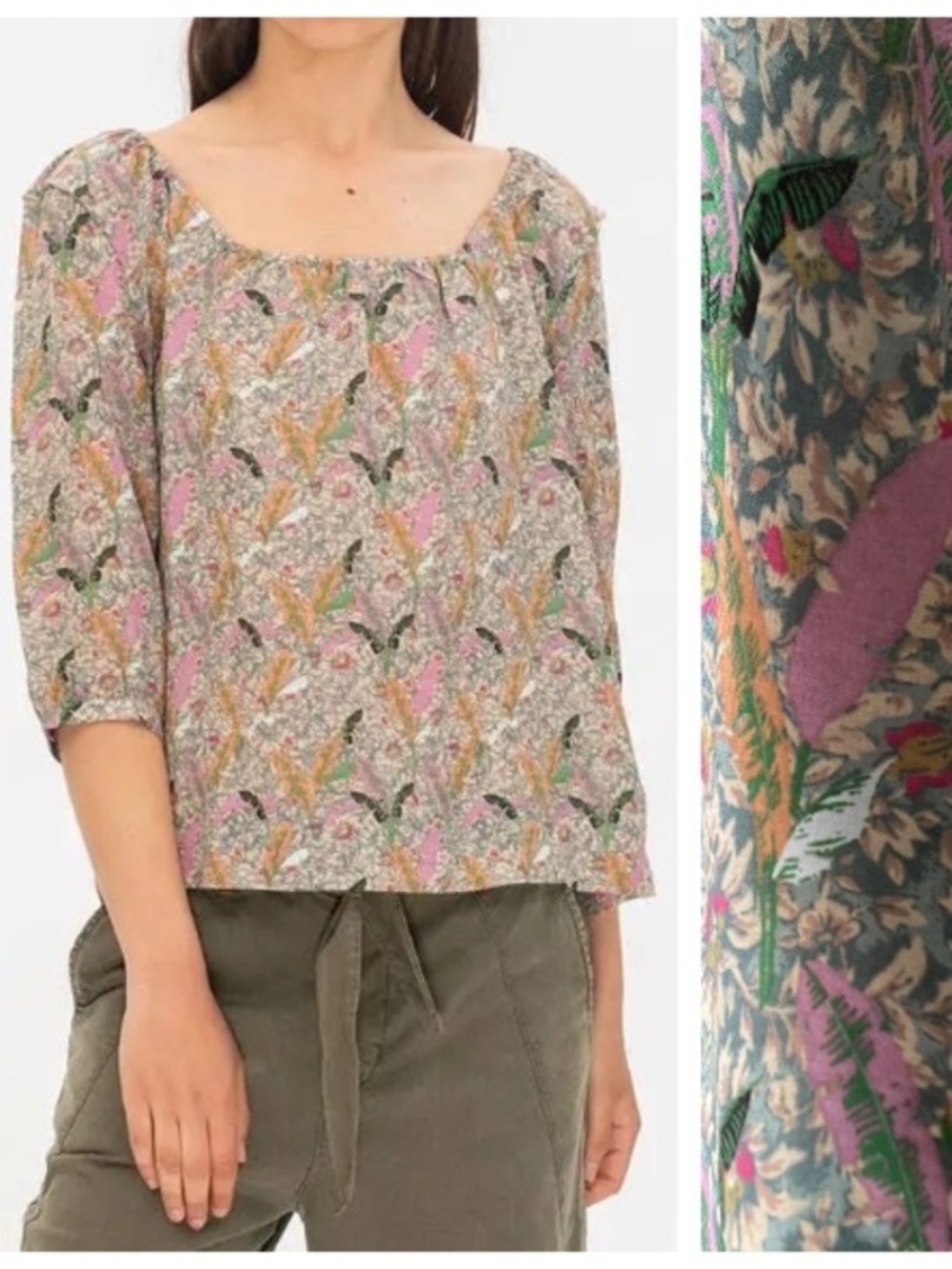 ba&sh Jerry Top Colorful Floral Ecru XS